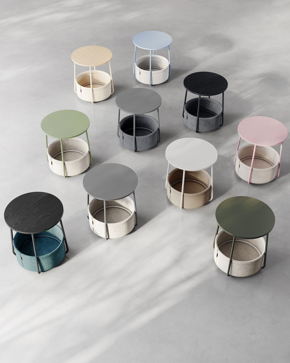 Ronde Bijzettafel – Met Stoffen Opbergmand – Ø 45 cm – Duifgrijs en Leigrijs