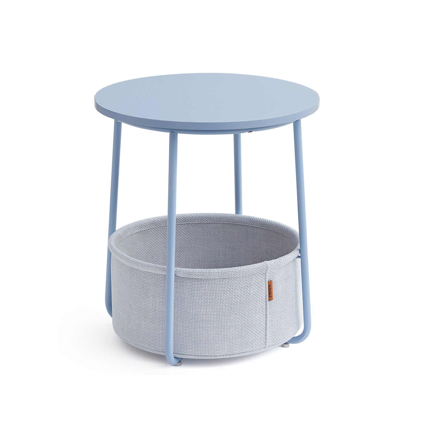 Runder Beistelltisch - mit Stoffkorb - Metallrahmen - Blau