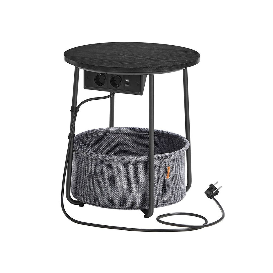 Seitentisch - Nachttisch - mit Ladestation und Steckdose - mit Korb - grün