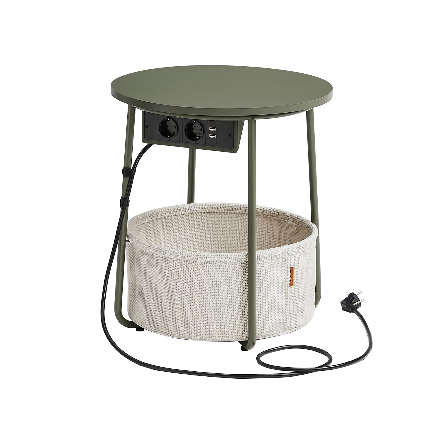 Seitentisch mit Ladestation und Steckdose in Waldgrün und Creme weiß