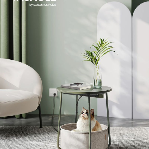 Seitentisch - Nachttisch - mit Ladestation und Steckdose - mit Korb - grün