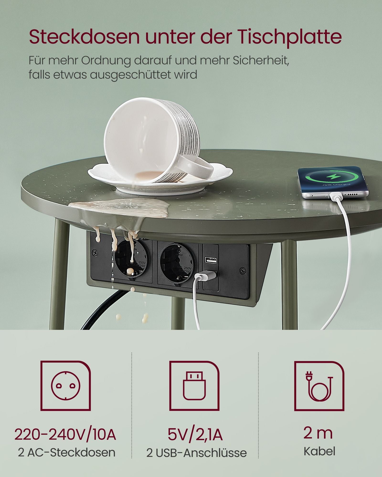 Seitentisch - mit Ladestation & Socket - Bosgroen & Crèmwit