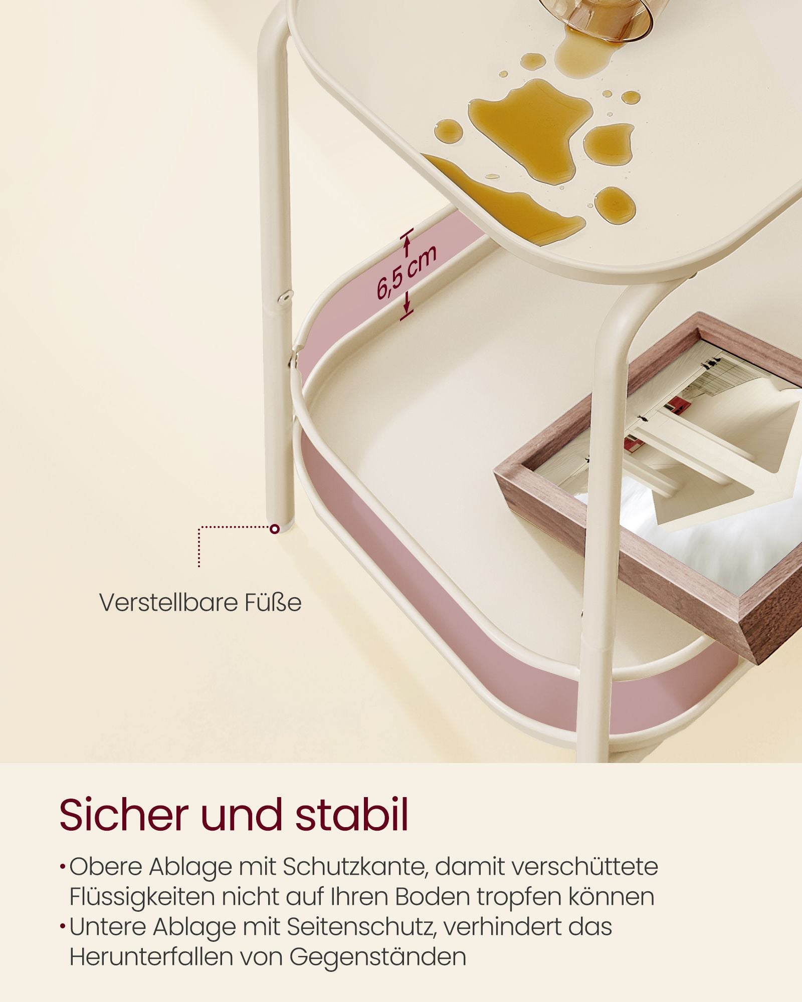 Seitentisch mit 2 Ebenen moderner Creme weiß