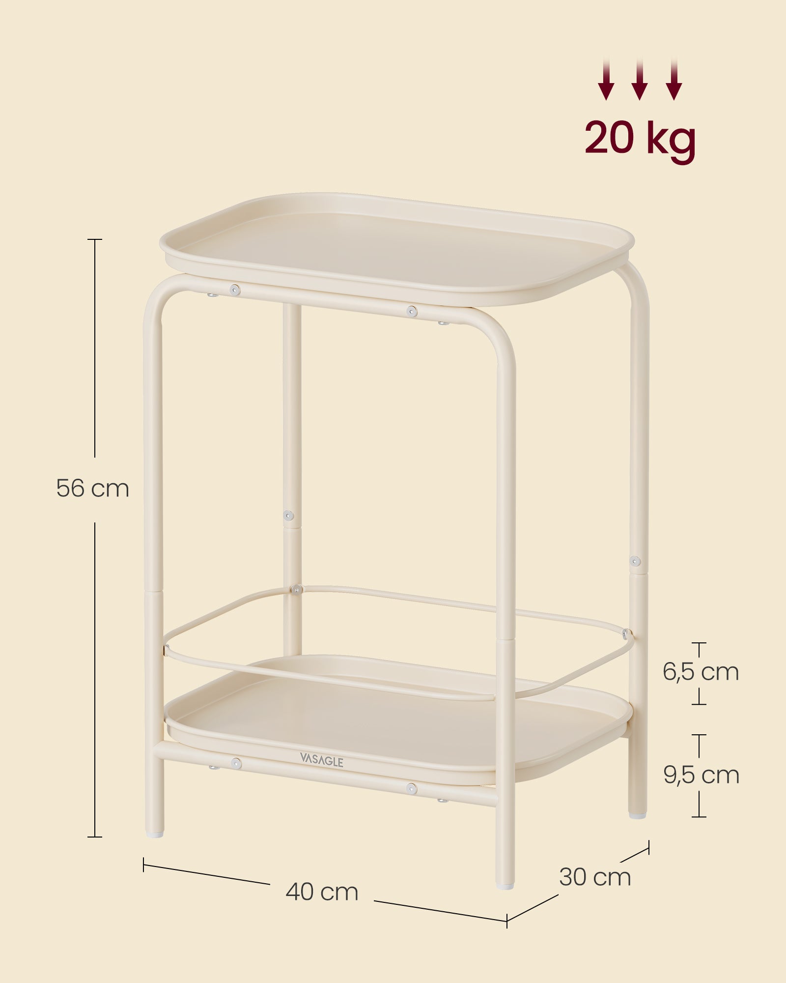 Seitentabelle mit 2 Ebenen - modern - Crèmewit