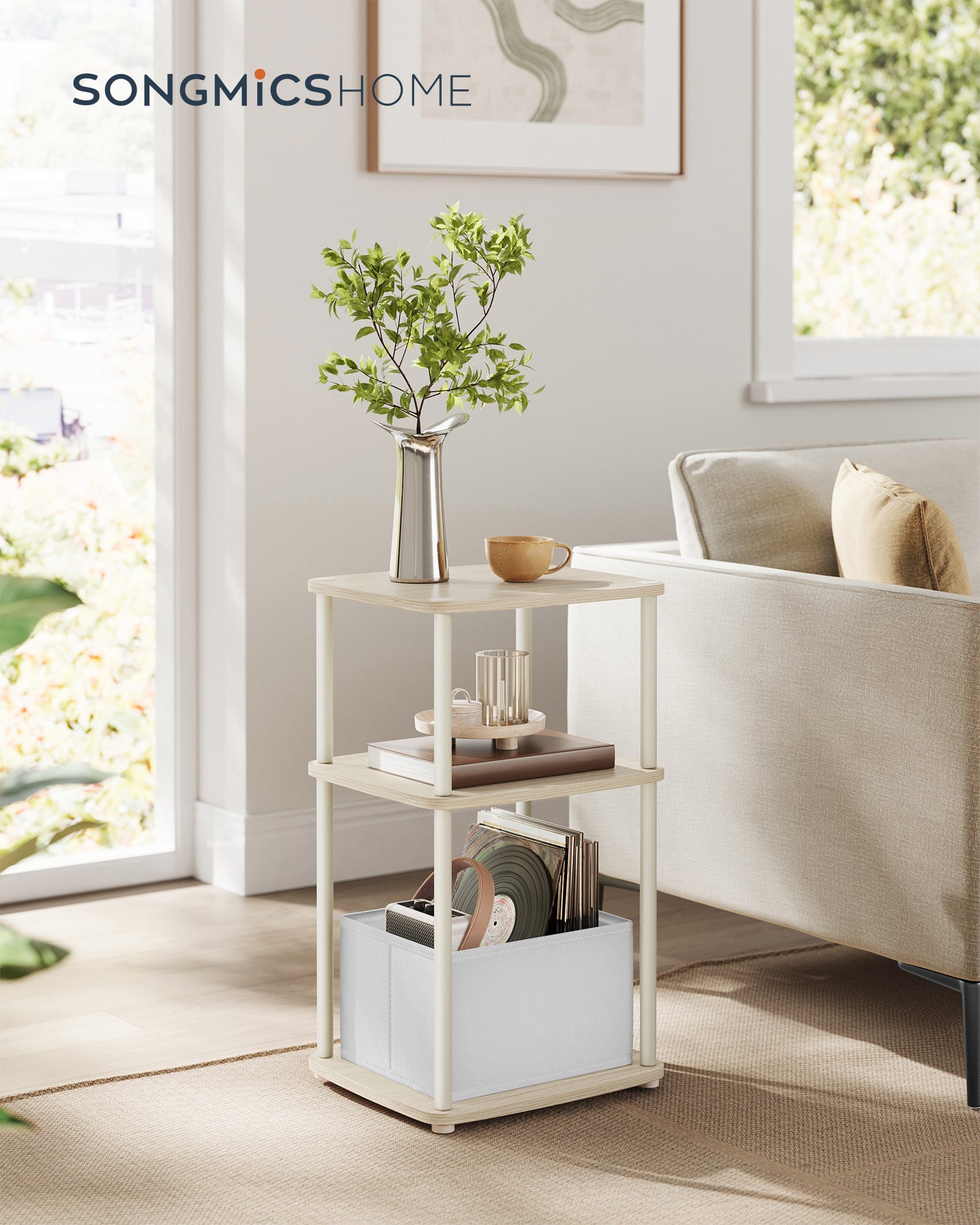 Moderner Seitentisch - 3 Storage Boards - Natural Beige