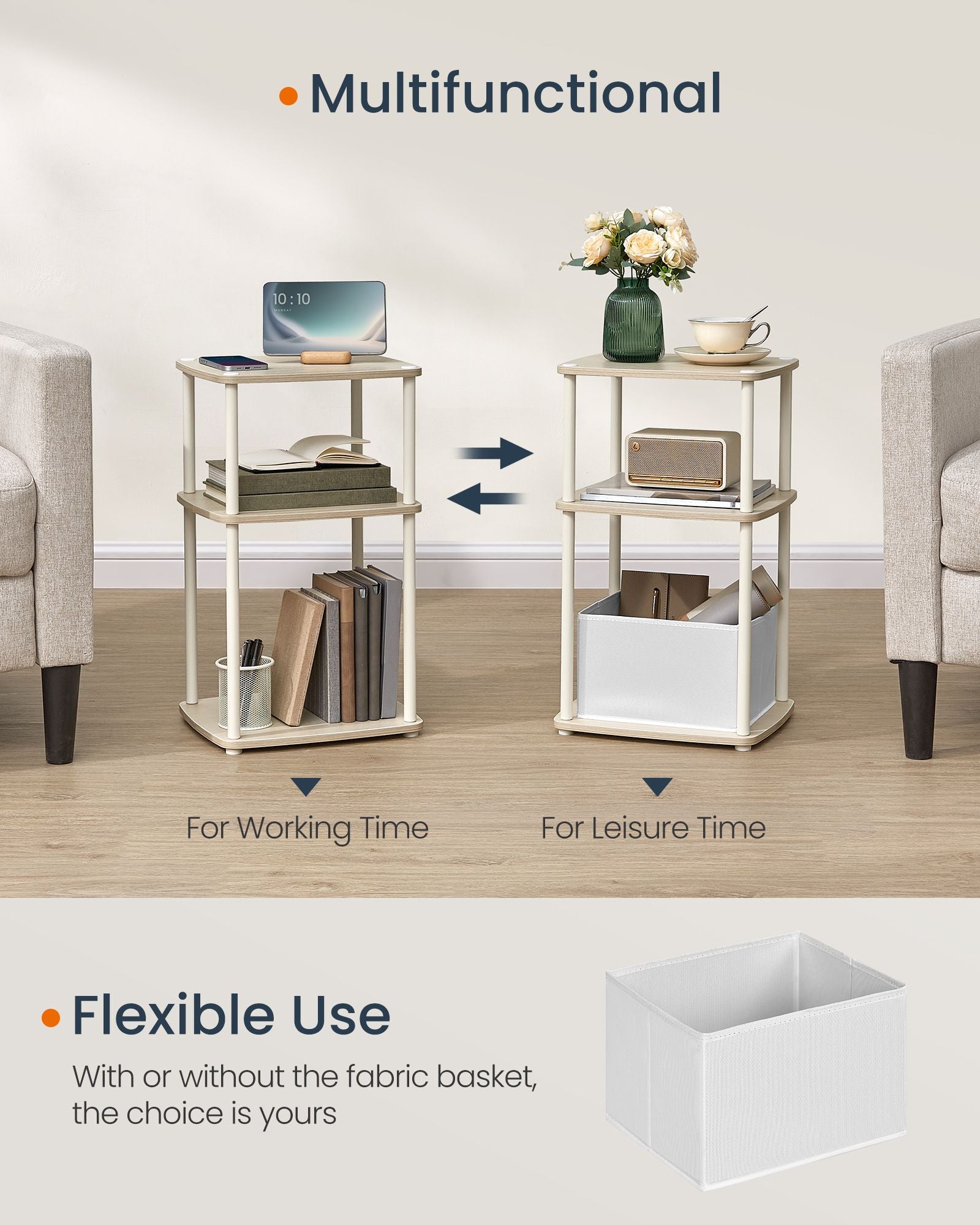 Moderner Seitentisch - 3 Storage Boards - Natural Beige