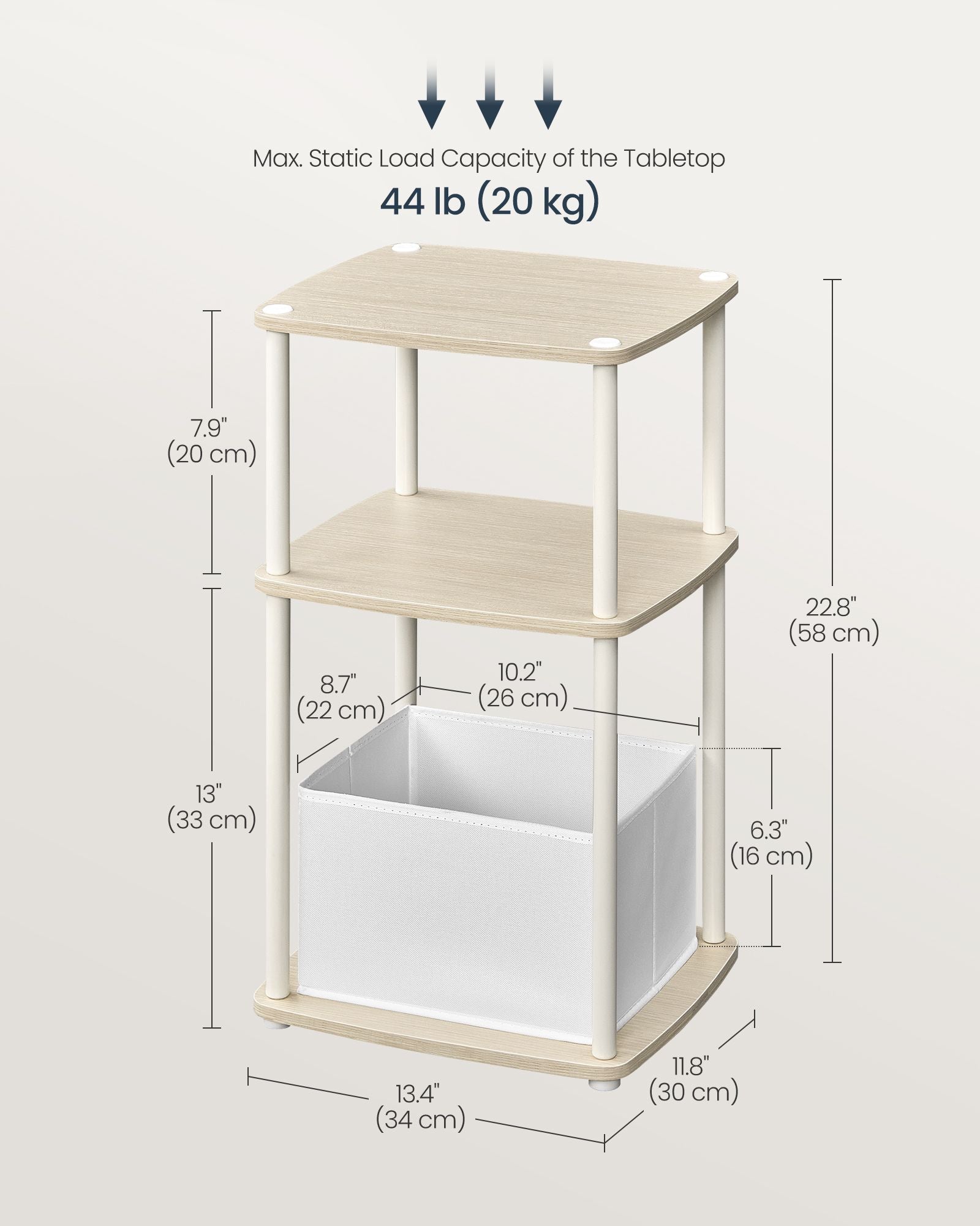 Moderner Seitentisch - 3 Storage Boards - Natural Beige