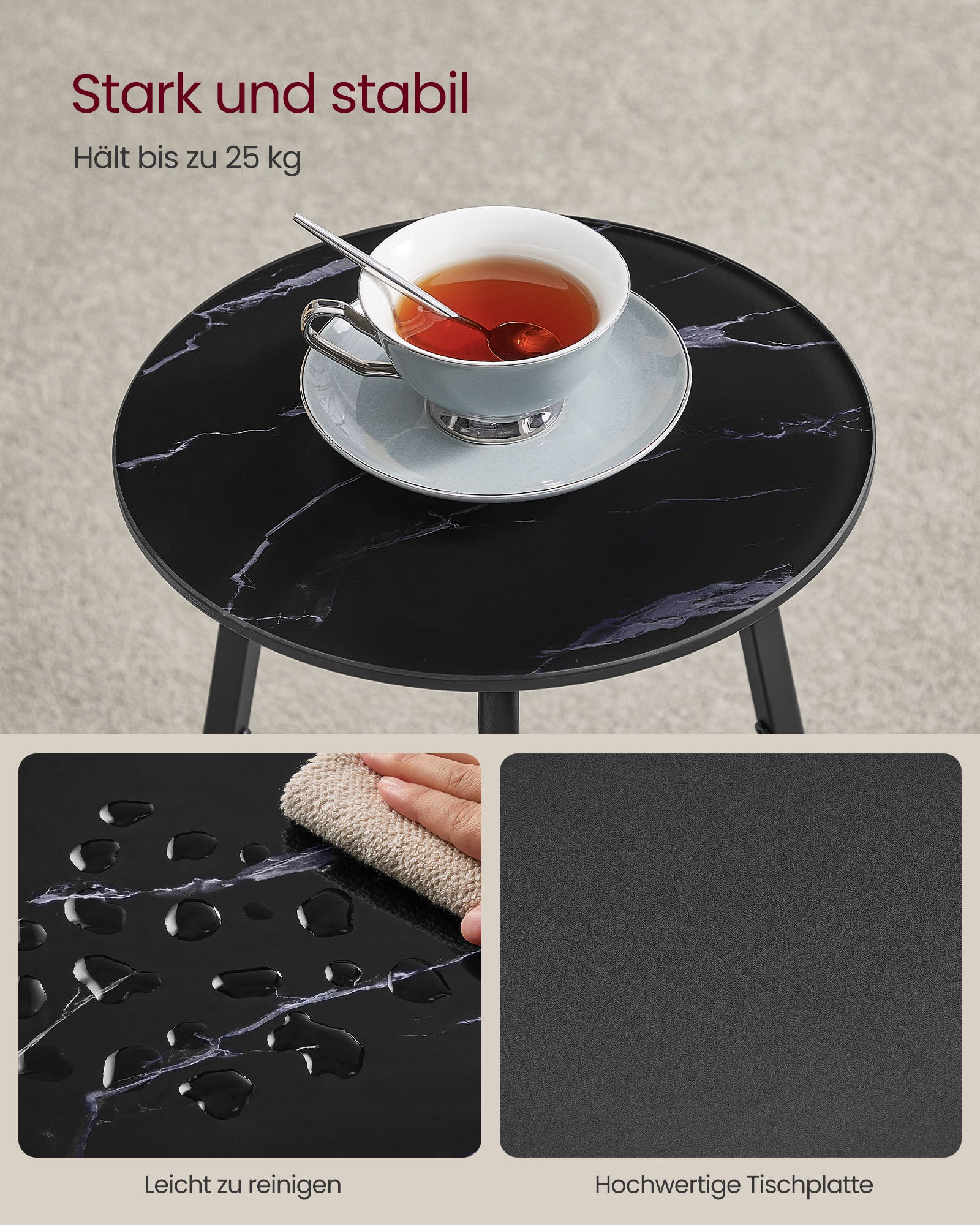 Seitentisch mit 2 Levels und Black Marmor Glass Top