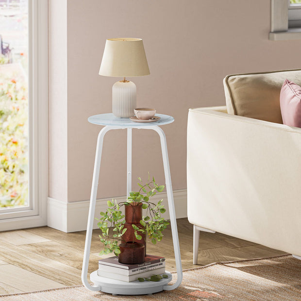 Runder Beistelltisch mit 2 Levels und Glasobertisch und Brett