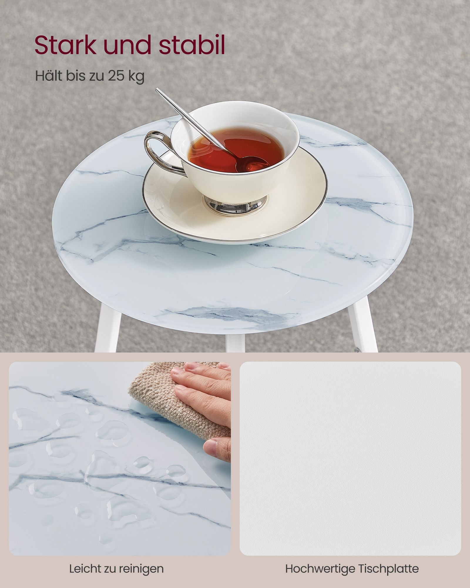 Runder Beistelltisch mit 2 Levels und Glasobertisch und Brett