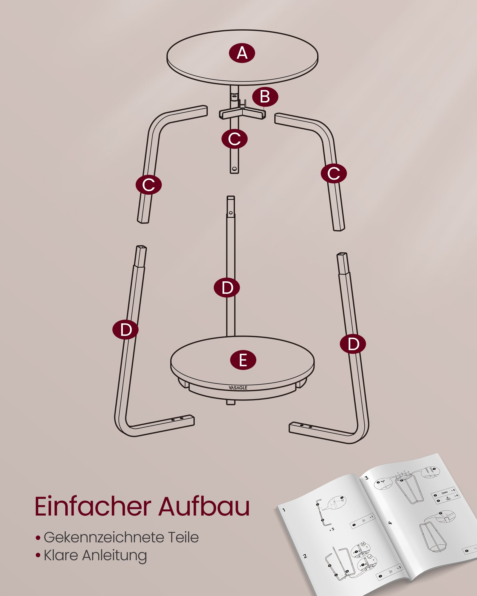 Runder Beistelltisch mit 2 Levels und Glasobertisch und Brett