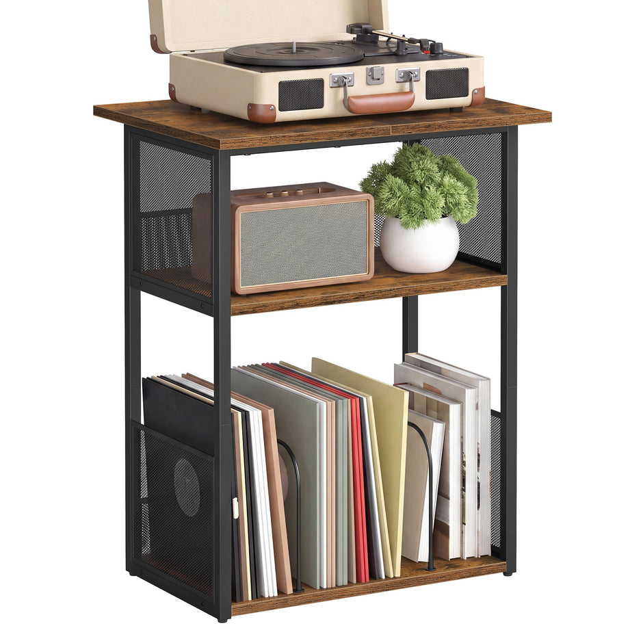 Platenspeler Standaard – 3 Niveaus – Tot 160 Platen – Vintage Bruin en Zwart