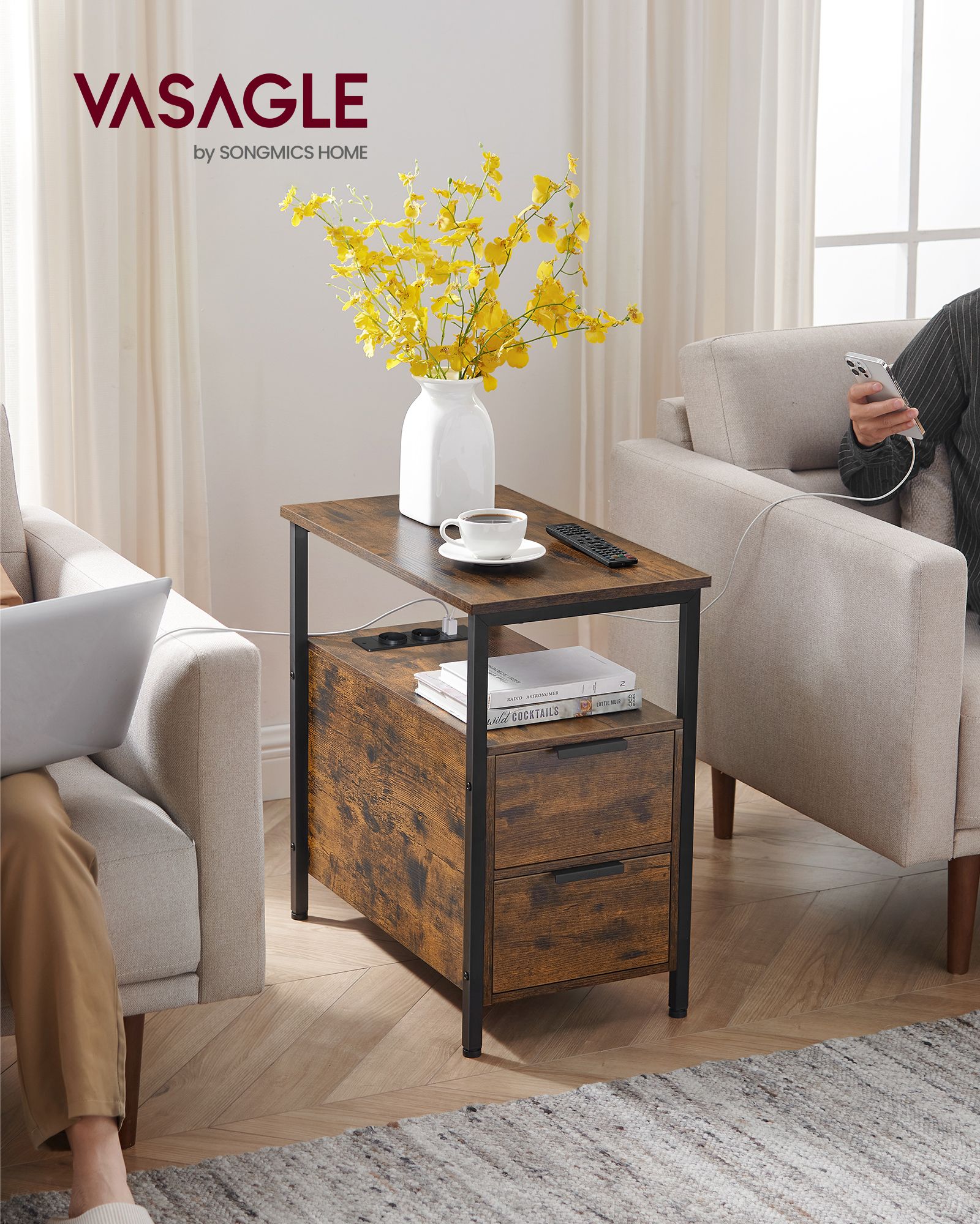 Nachttisch mit Schublade - Moderner Beistelltisch für Schlafzimmer oder Wohnzimmer (3)