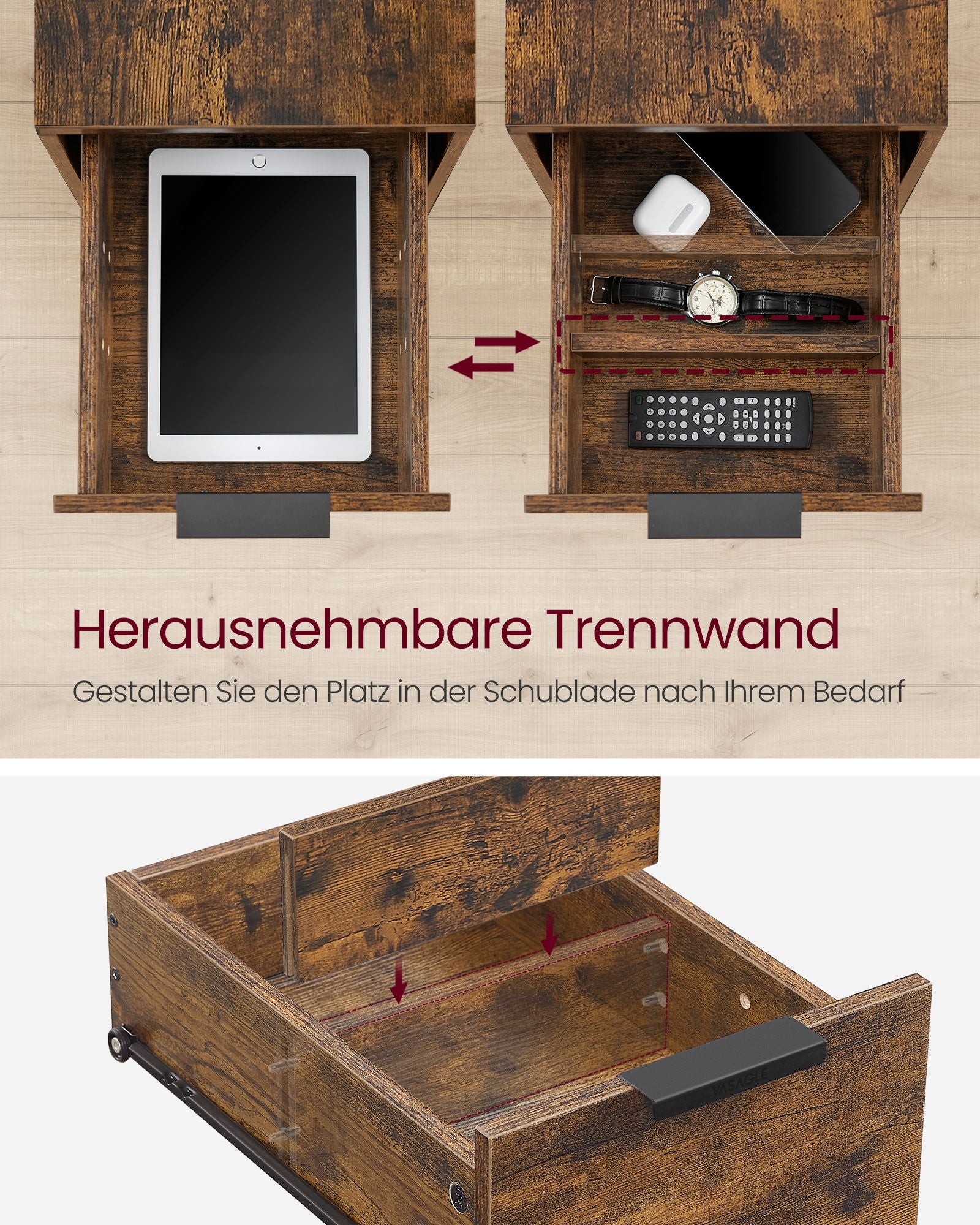 Nachttisch mit Schublade - Moderner Beistelltisch für Schlafzimmer oder Wohnzimmer (3)