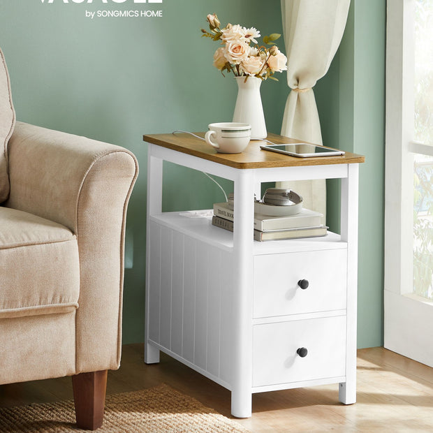 Schmaler Beistelltisch mit Sockel-Walnuss-Brown-Weiß