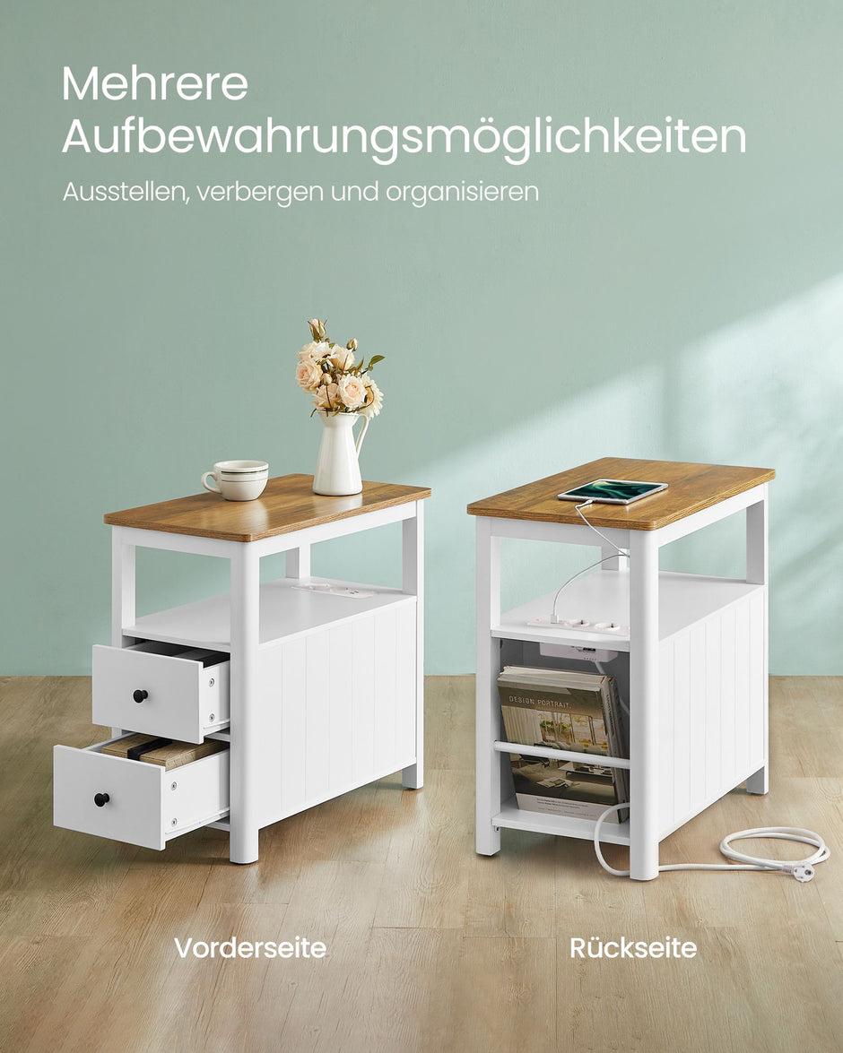 Schmaler Beistelltisch mit Sockel-Walnuss-Brown-Weiß