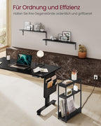 Seitentisch - mit 3 Regalen - schmal - Ebony Black & Tinte -Black