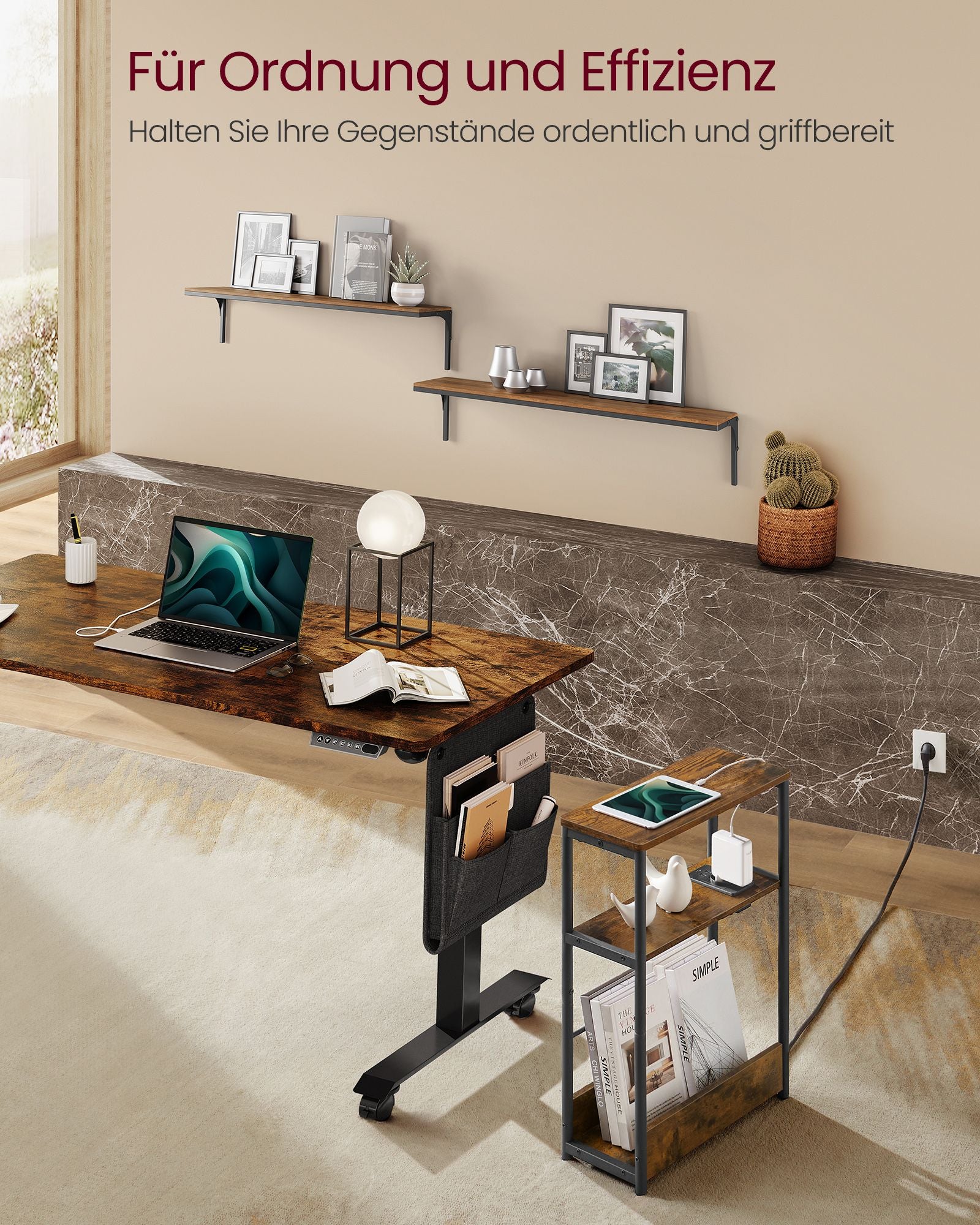 Seitentisch-3 Regale-Narrow-Vintage-Brown-Ink-Schwarz