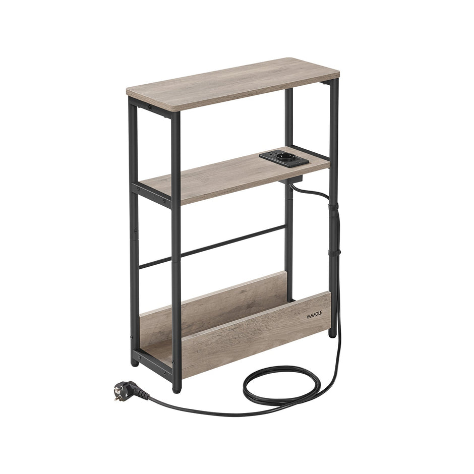 Seitentisch - mit 3 Regalen - schmal - Ebony Black & Tinte -Black