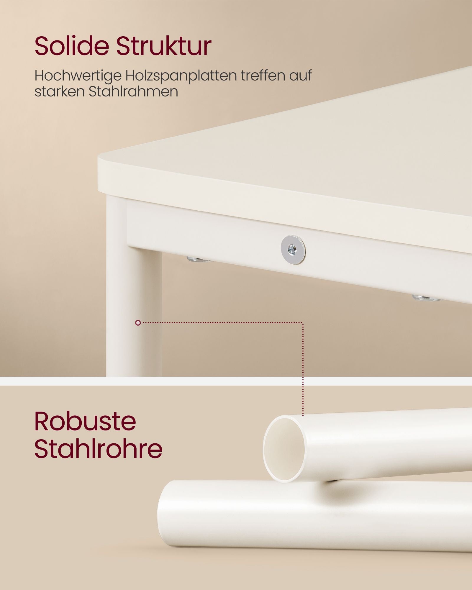 Seitentisch - mit 3 Regalen - schmal - Creme weiß