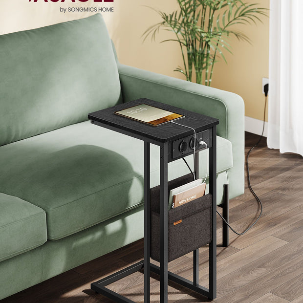 C-förmige Seitentabelle-2 Sockets-Ebony Schwarz