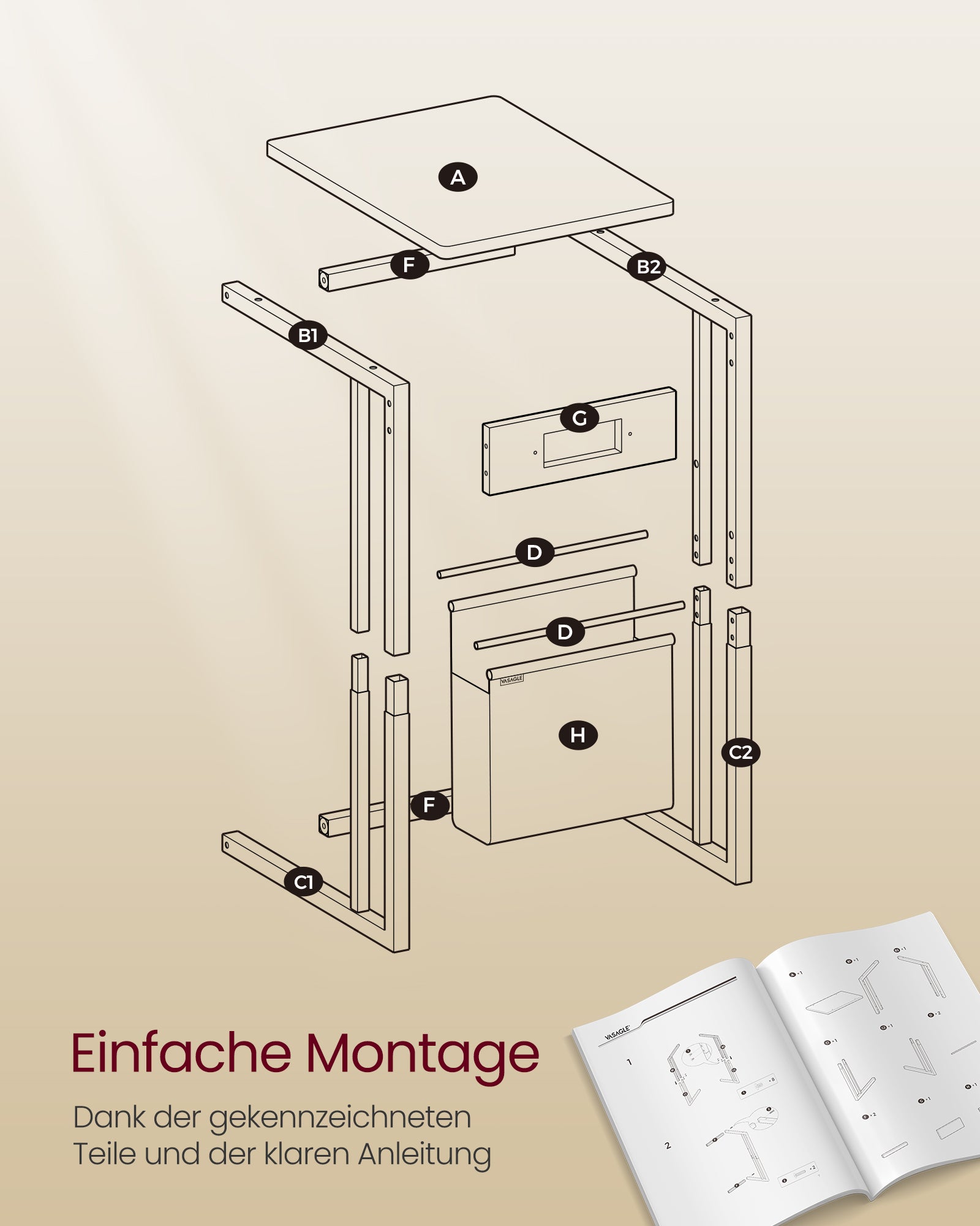 C-förmige Seitentabelle-2 Sockets-Ebony Schwarz