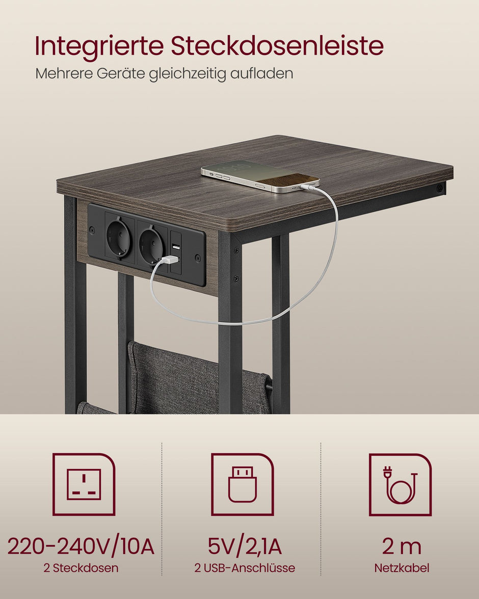 C-förmige Seitentabelle mit 2 Sockets-Asbruin