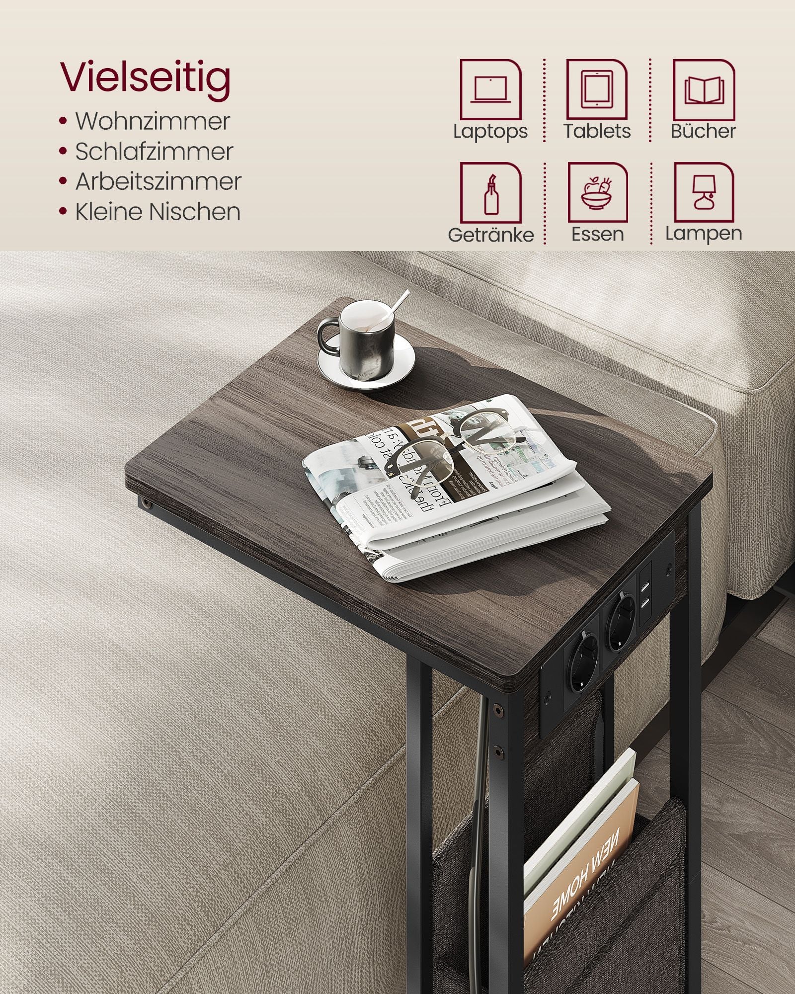 C-förmige Seitentabelle mit 2 Sockets-Asbruin