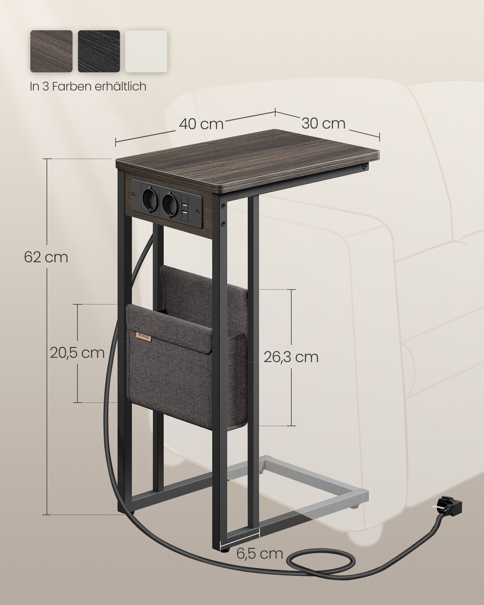 C-förmige Seitentabelle mit 2 Sockets-Asbruin