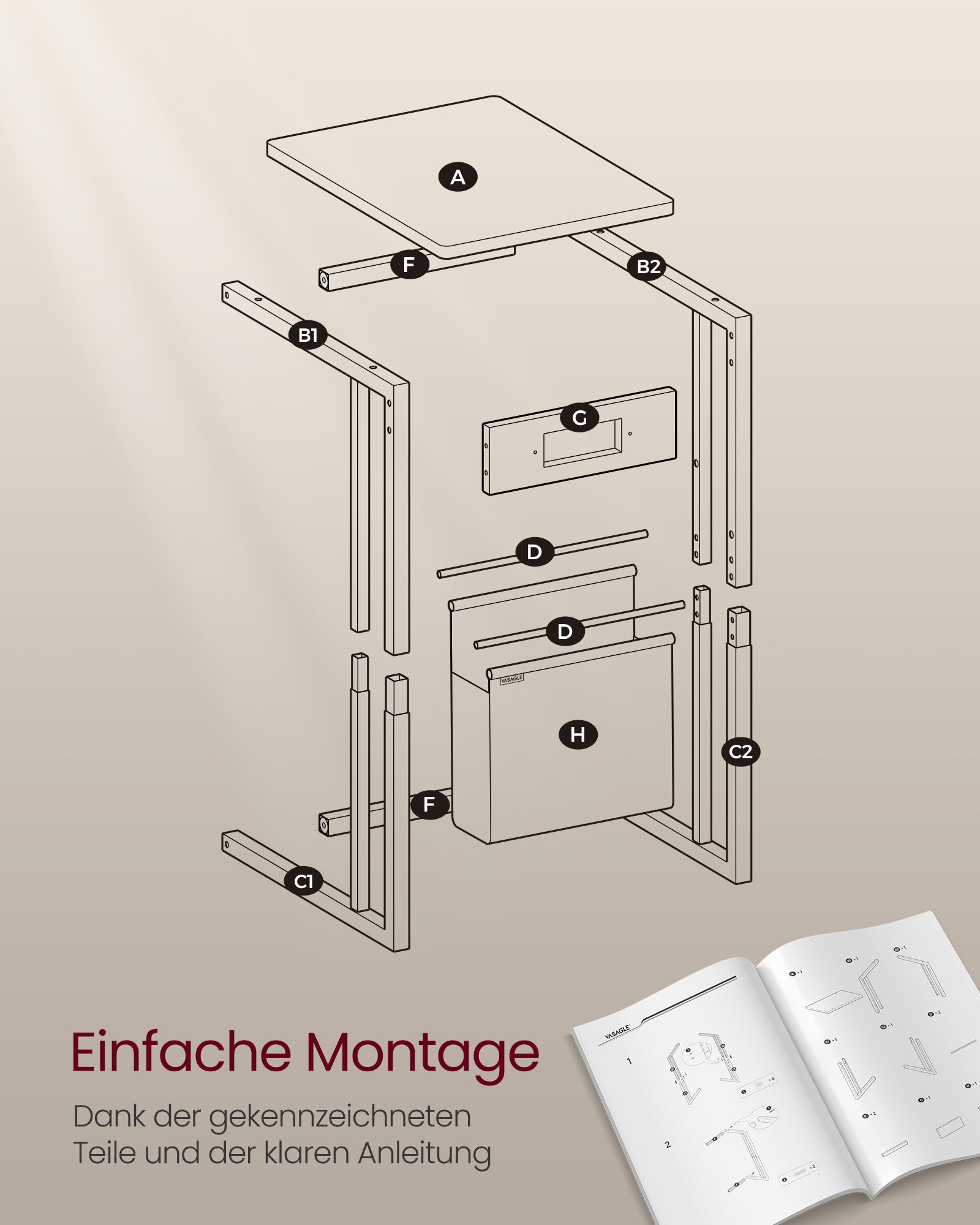 C-förmige Seitentabelle mit 2 Sockets-Asbruin