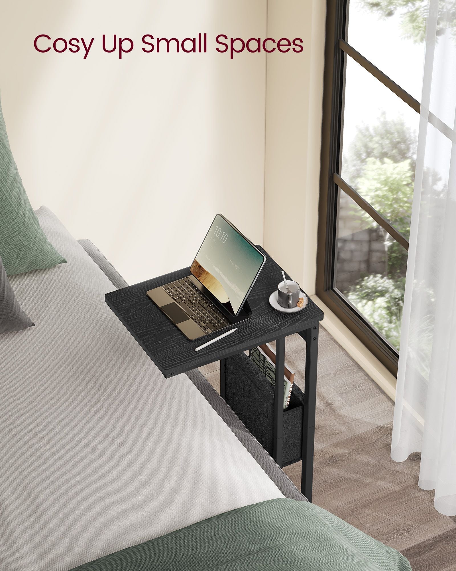 C-förmiger Beistelltisch-Storage Bag-Ebony Schwarz