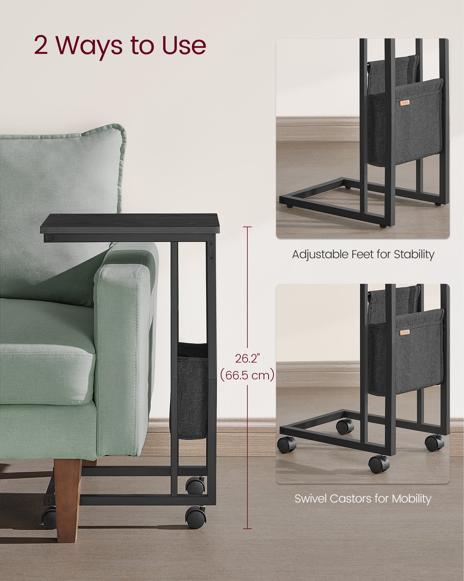 C-förmiger Beistelltisch-Storage Bag-Ebony Schwarz