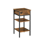 Nachttisch - Beistelltisch - mit Schubladen und 2 Regalen - 35 x 35 x 70 cm - Vintage Braun/Schwarz