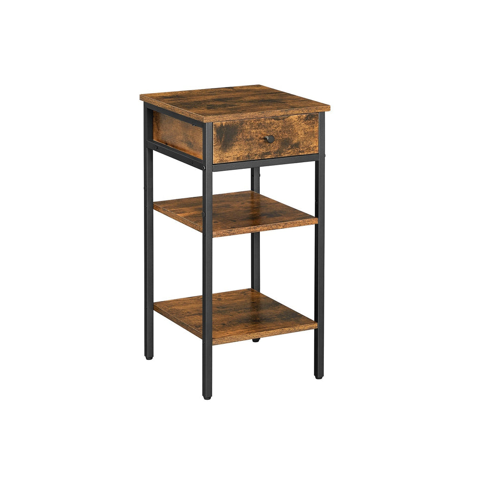 Nachttisch - Beistelltisch - mit Schubladen und 2 Regalen - 35 x 35 x 70 cm - Vintage Braun/Schwarz