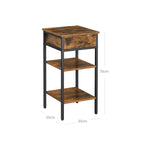 Nachttisch - Beistelltisch - mit Schubladen und 2 Regalen - 35 x 35 x 70 cm - Vintage Braun/Schwarz