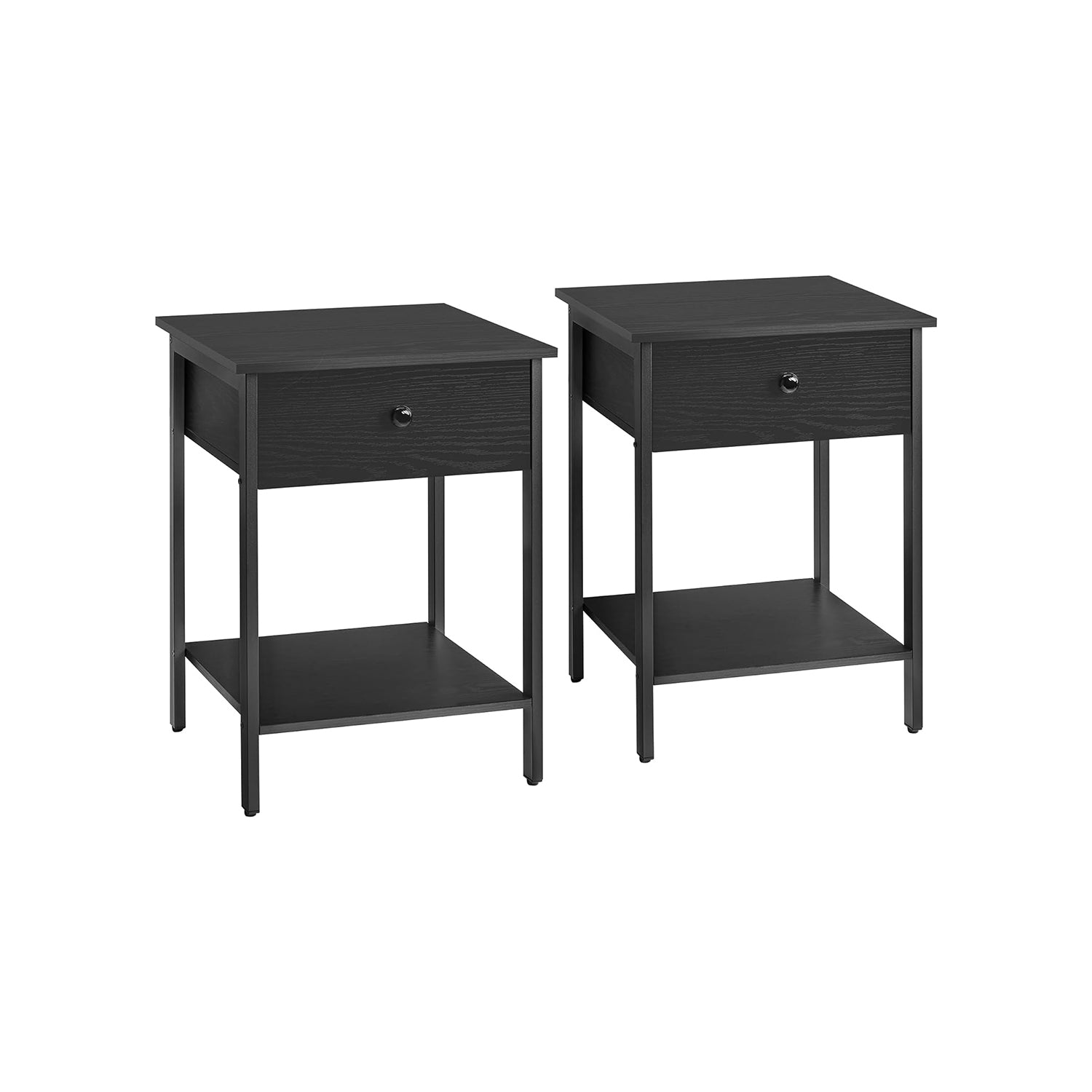 Nachtkastje - Set van 2 - Met Lade en Plank - Industrieel Design - Ebbenzwart