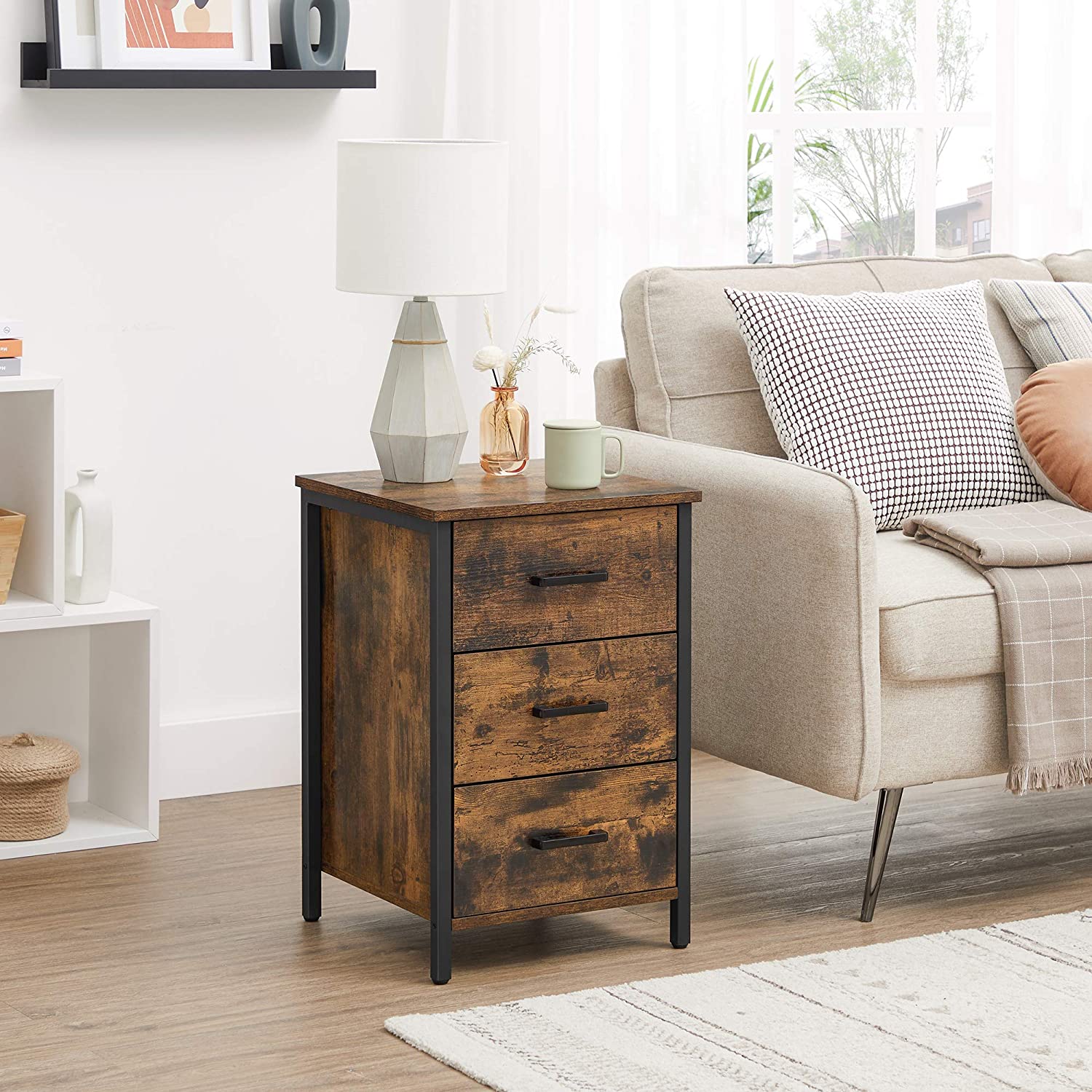 Nachttisch - mit 3 Schubladen - 40 x 40 x 60 cm - Vintage Brown/Schwarz