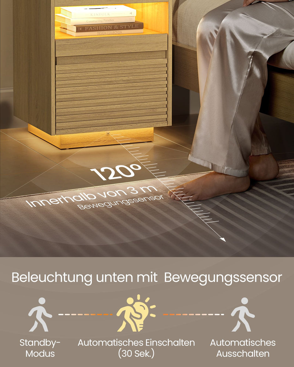 Nachttisch mit LED-Beleuchtung und ausziehbarer Tafel