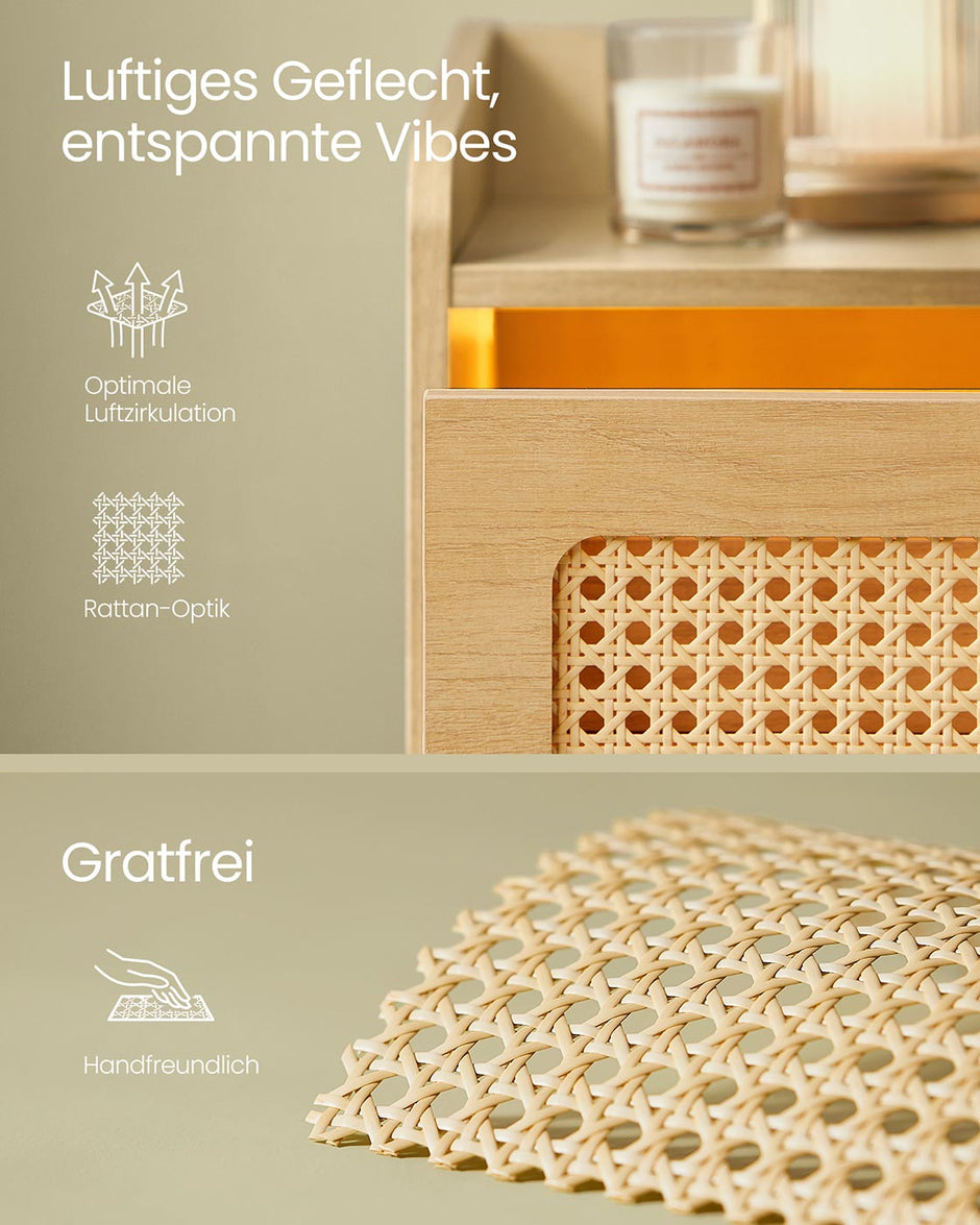 Bohoven -Kollektion - Nachttisch mit Ladestation und Bewegungsdetektor, Oak Beige