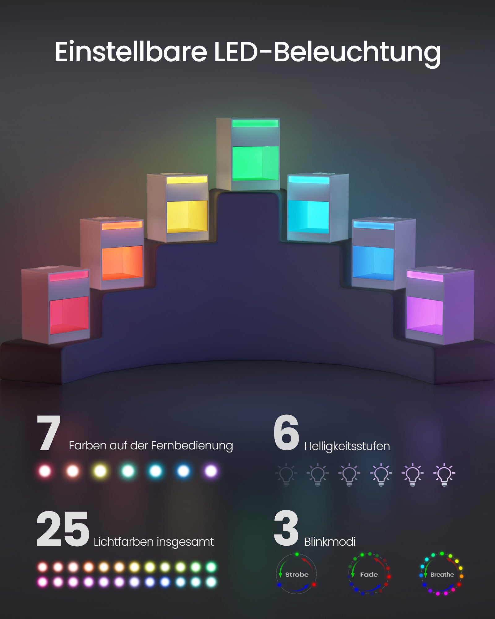 Nachttisch mit LED -Beleuchtung moderner Wolkwit