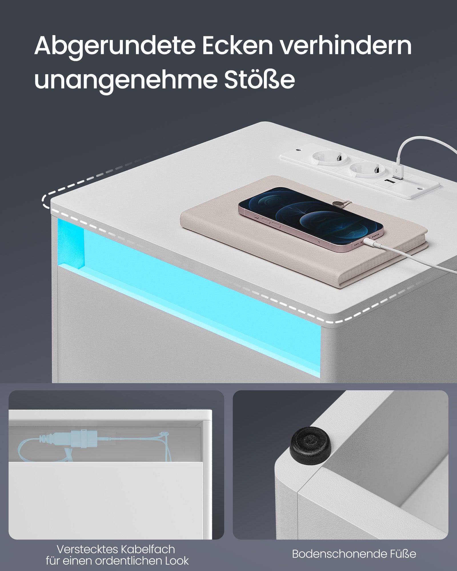 Nachttisch mit LED -Beleuchtung moderner Wolkwit