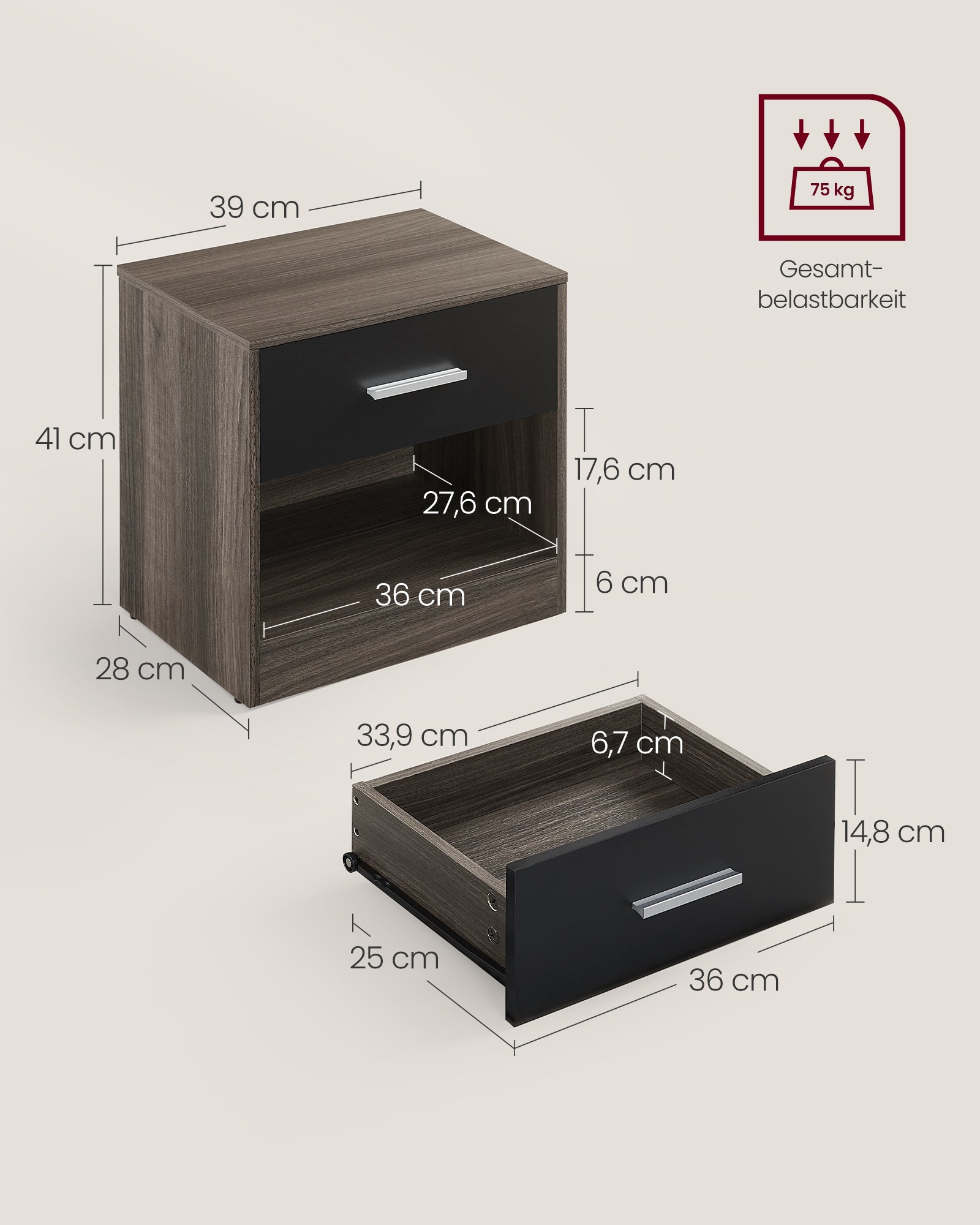 Seitentisch mit Schubladen-Schlafzimmer-Chestnut-Ink Zwart