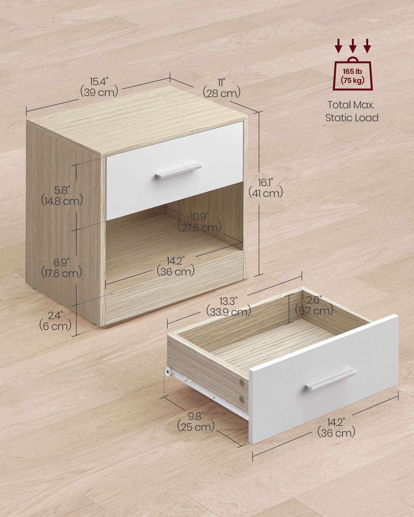 Nachttisch mit Schublade - Moderner Beistelltisch für Schlafzimmer oder Wohnzimmer (2)