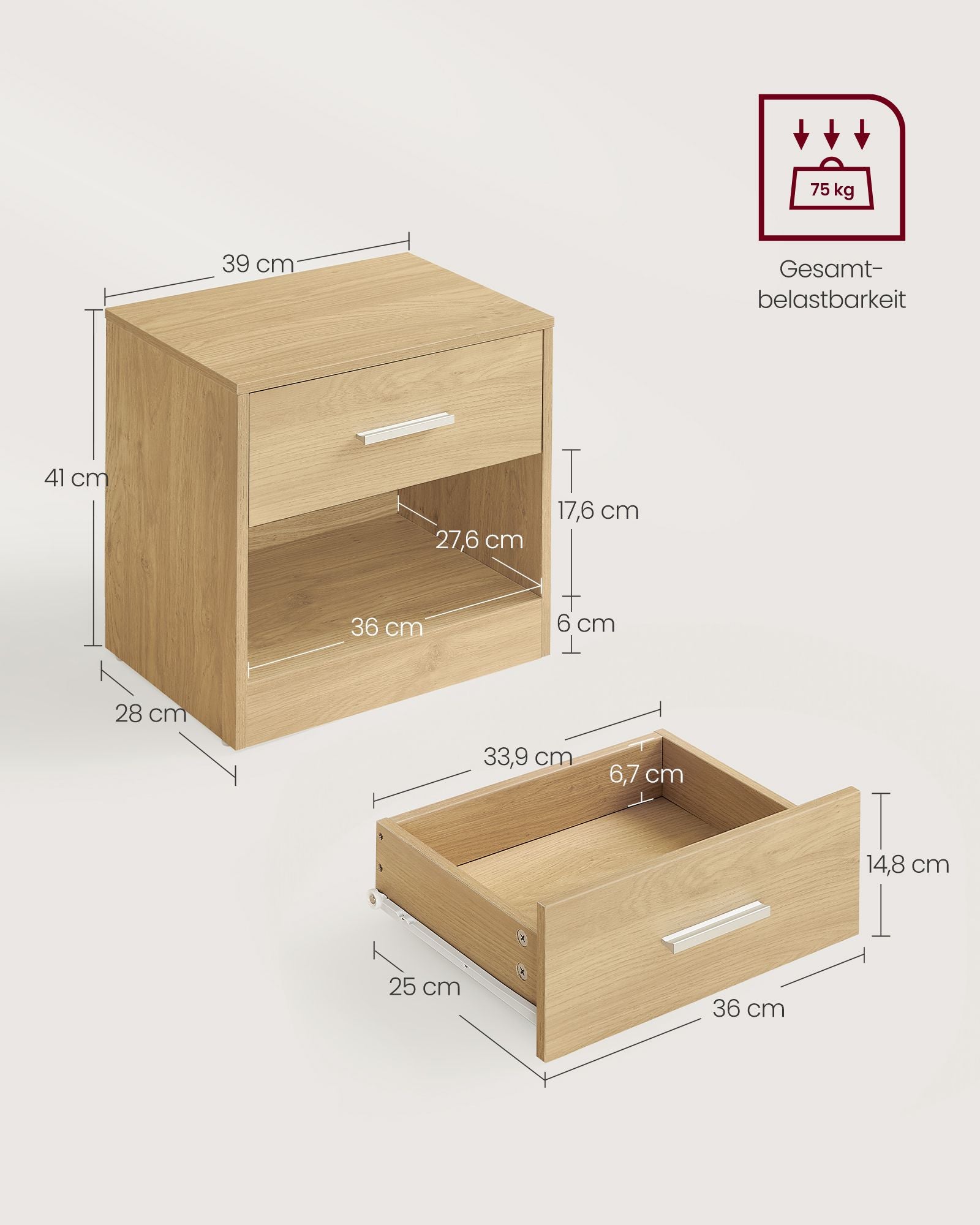 Seitentabelle - mit Schubladen und offenem Fach - Strogeel