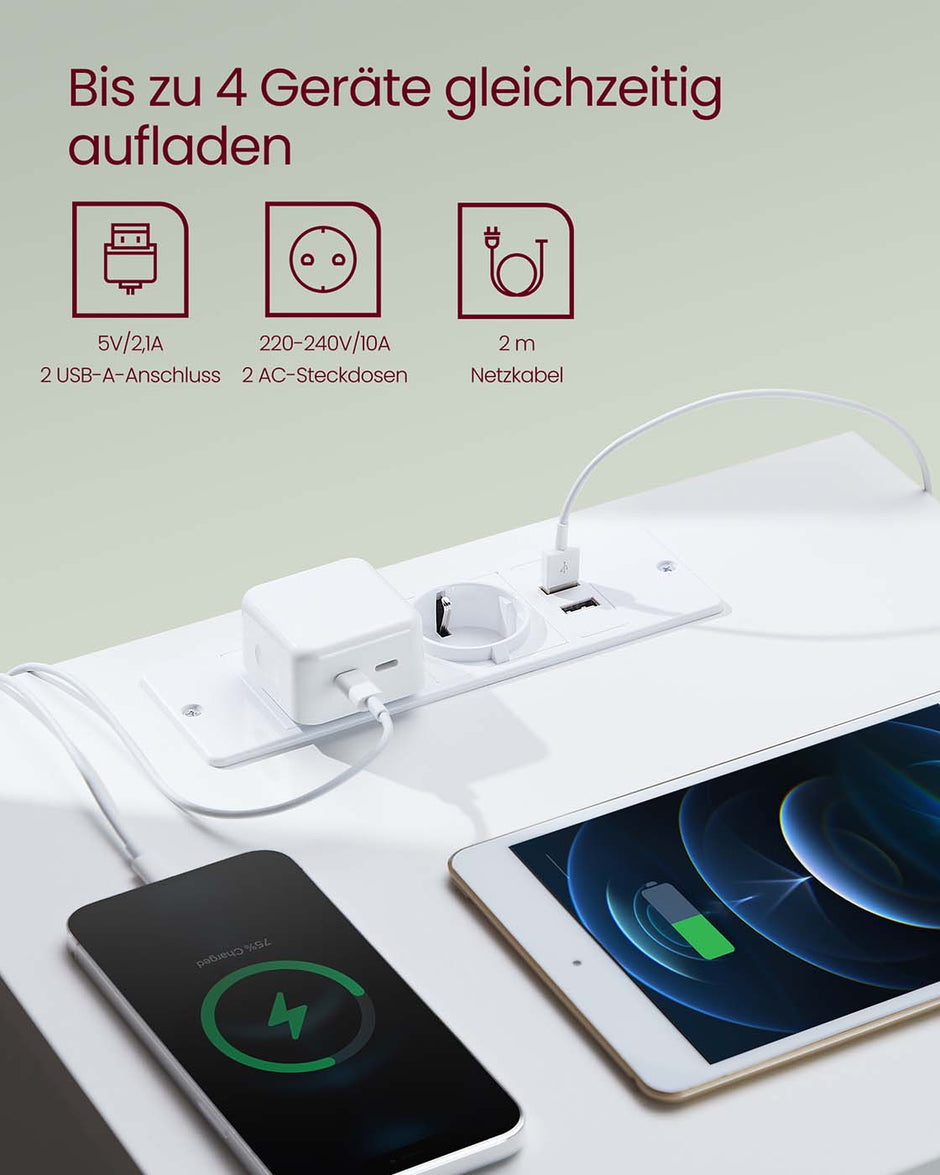 Nachttisch mit Steckdosen und Schubladen für die Schlafzimmerwolke weiß