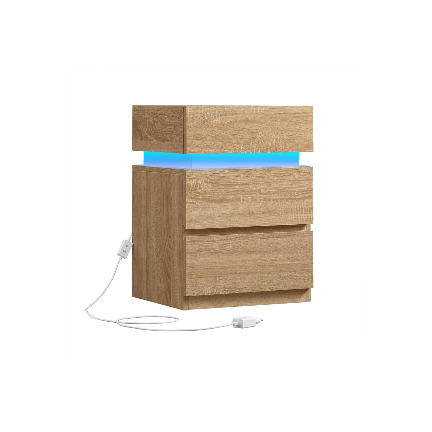 Nachttisch - Seitentisch - mit LED -Beleuchtung - Verstellbare Farben - mit 3 Schubladen - Weiß