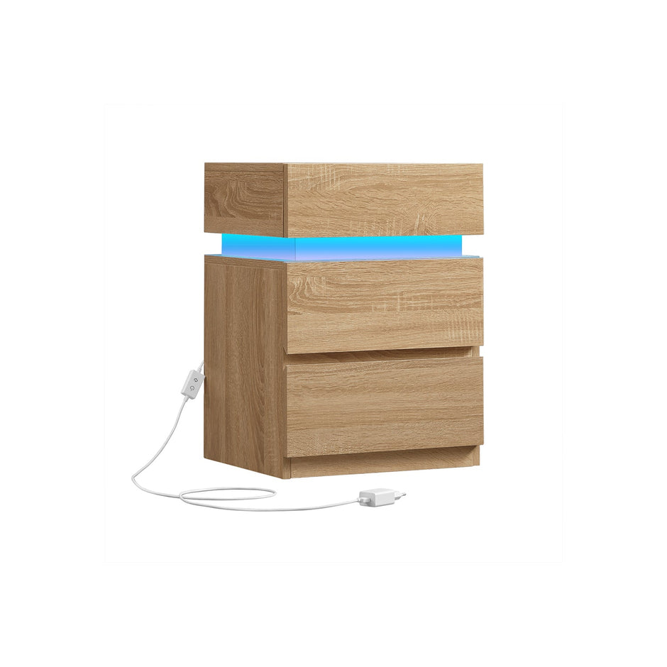 Nachttisch - Seitentisch - mit LED -Beleuchtung - Verstellbare Farben - mit 3 Schubladen - Weiß