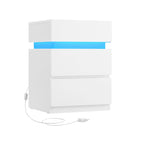 Nachttisch - Seitentisch - mit LED -Beleuchtung - Verstellbare Farben - mit 3 Schubladen - Weiß