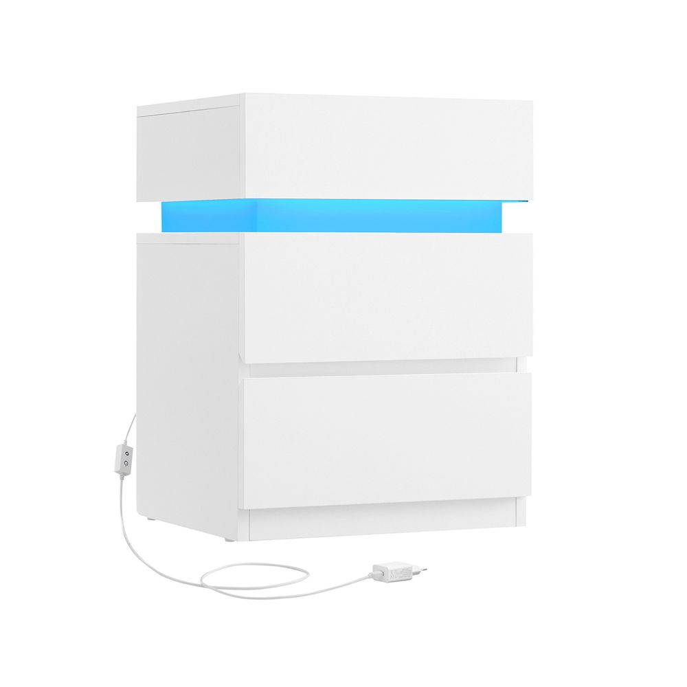 Nachttisch - Seitentisch - mit LED -Beleuchtung - Verstellbare Farben - mit 3 Schubladen - Weiß