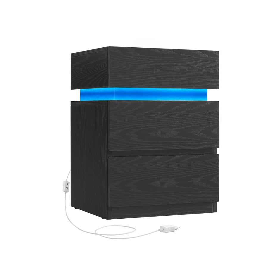 Nachttisch - Seitentisch - mit LED -Beleuchtung - Verstellbare Farben - mit 3 Schubladen - Weiß